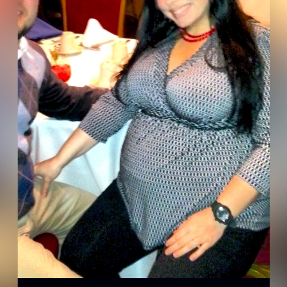 Black & White Motherhood Maternity Dress Top Shirt L pattern holiday fall winter